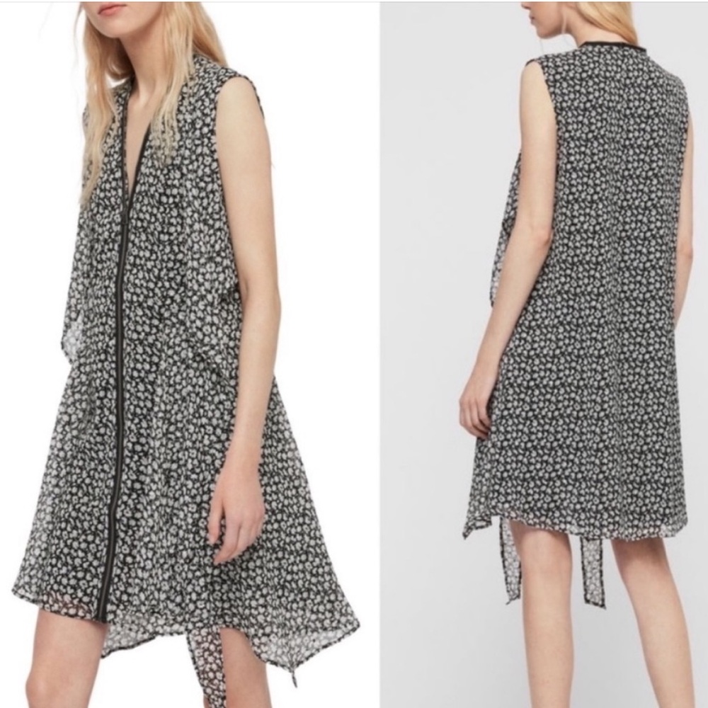 AllSaints Jayda Scatter Dress ( Ditsy Assymetrical Wrap Dress)